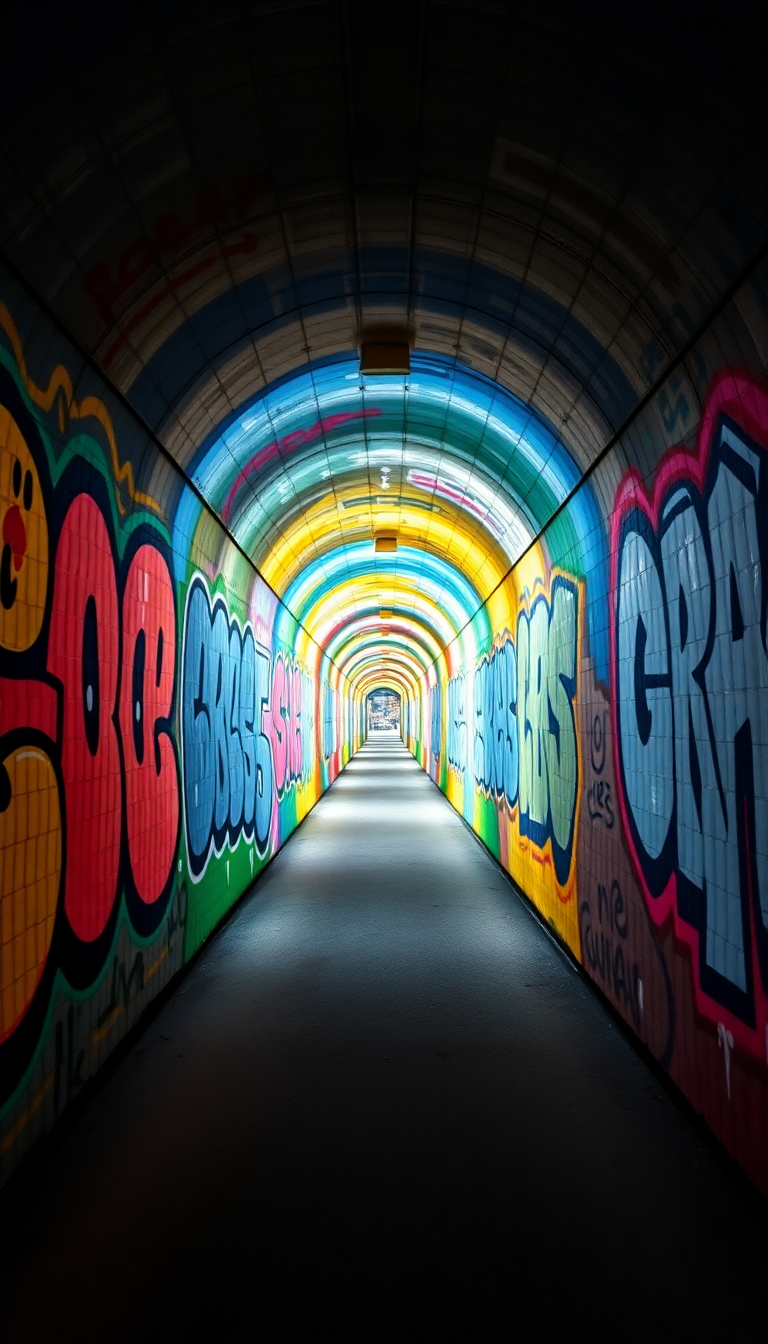 Graffiti Tunnel Perspective Vanishing Point Photorealistic Wallpaper