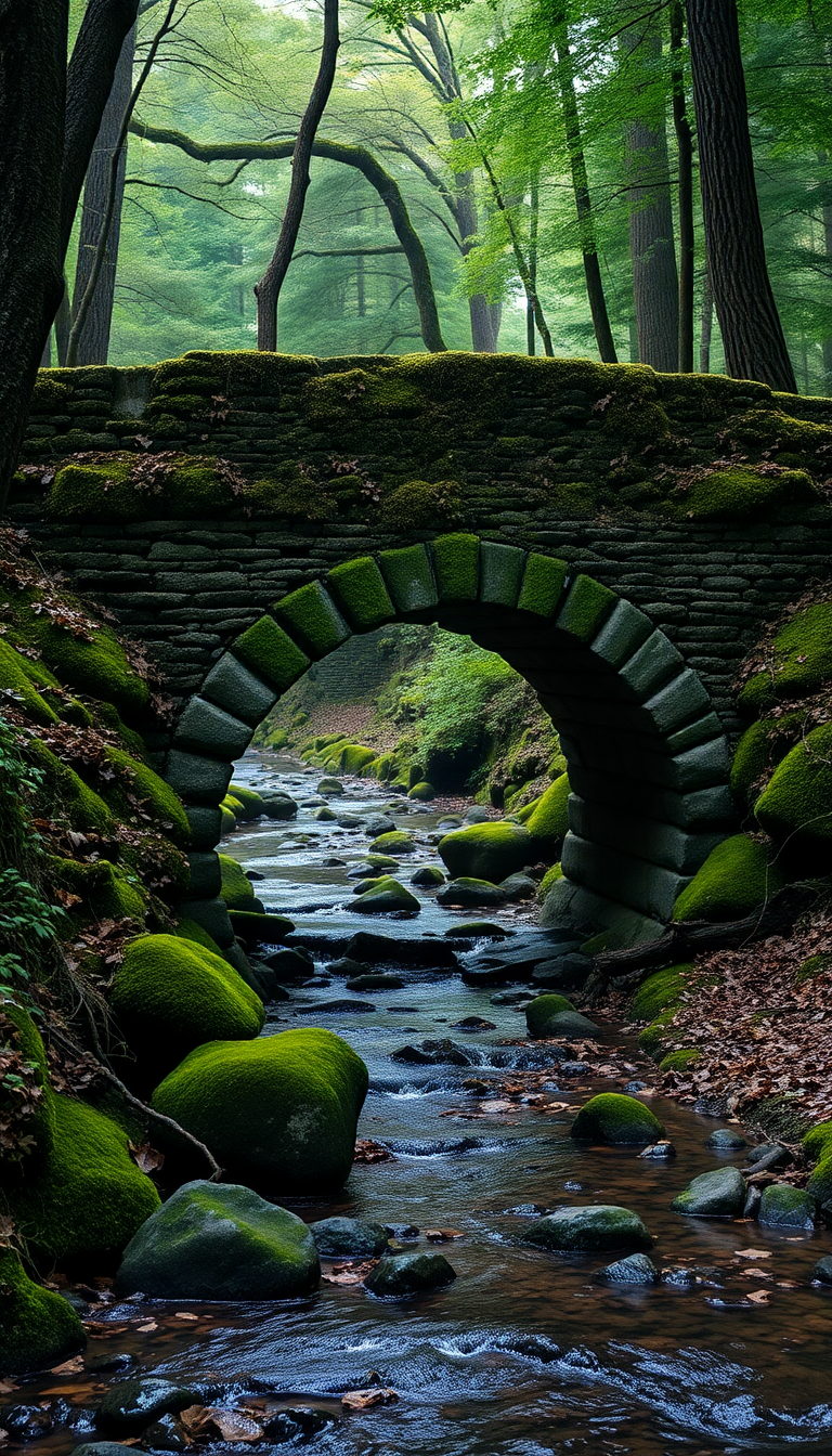 Moss Covered Ancient Stone Bridge Aesthetic Wallpaper