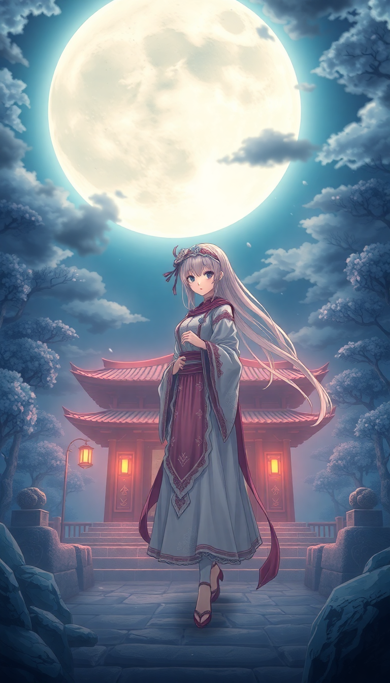 Moonlit Shrine Maiden Anime Mystical Anime Wallpaper