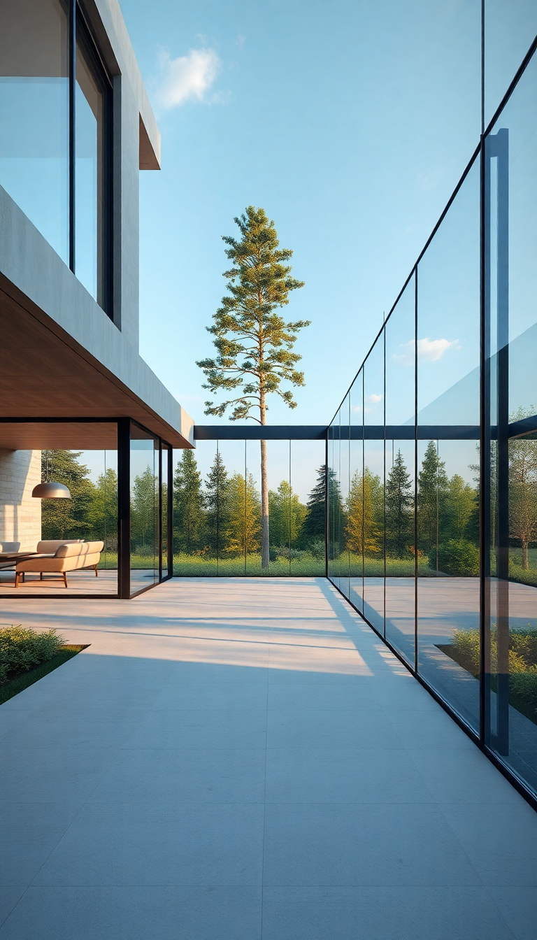 Modern Minimalist House Glass Walls Photorealistic Wallpaper