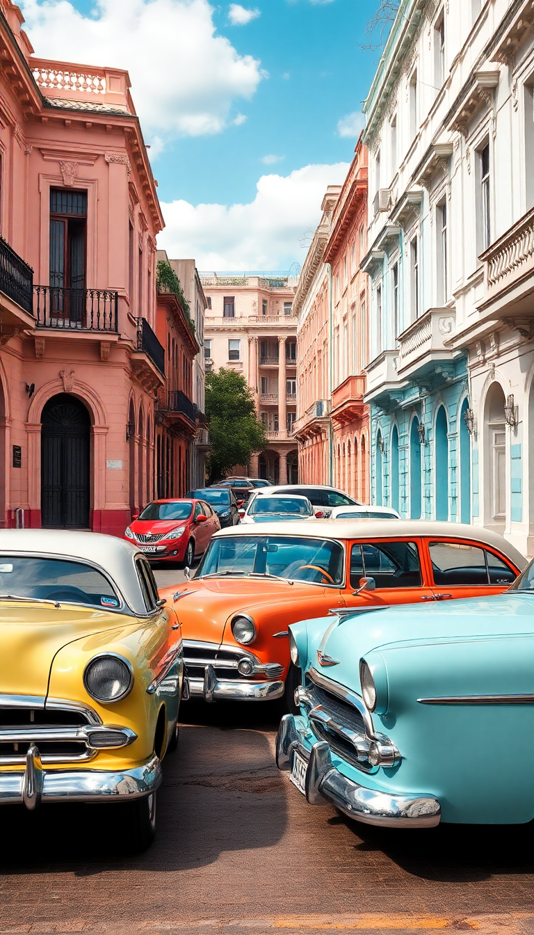 Old Havana Classic Cars Pastel Photorealistic Wallpaper