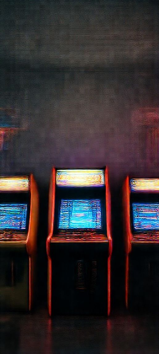 Old Arcade Machines Dark Room Photorealistic Wallpaper