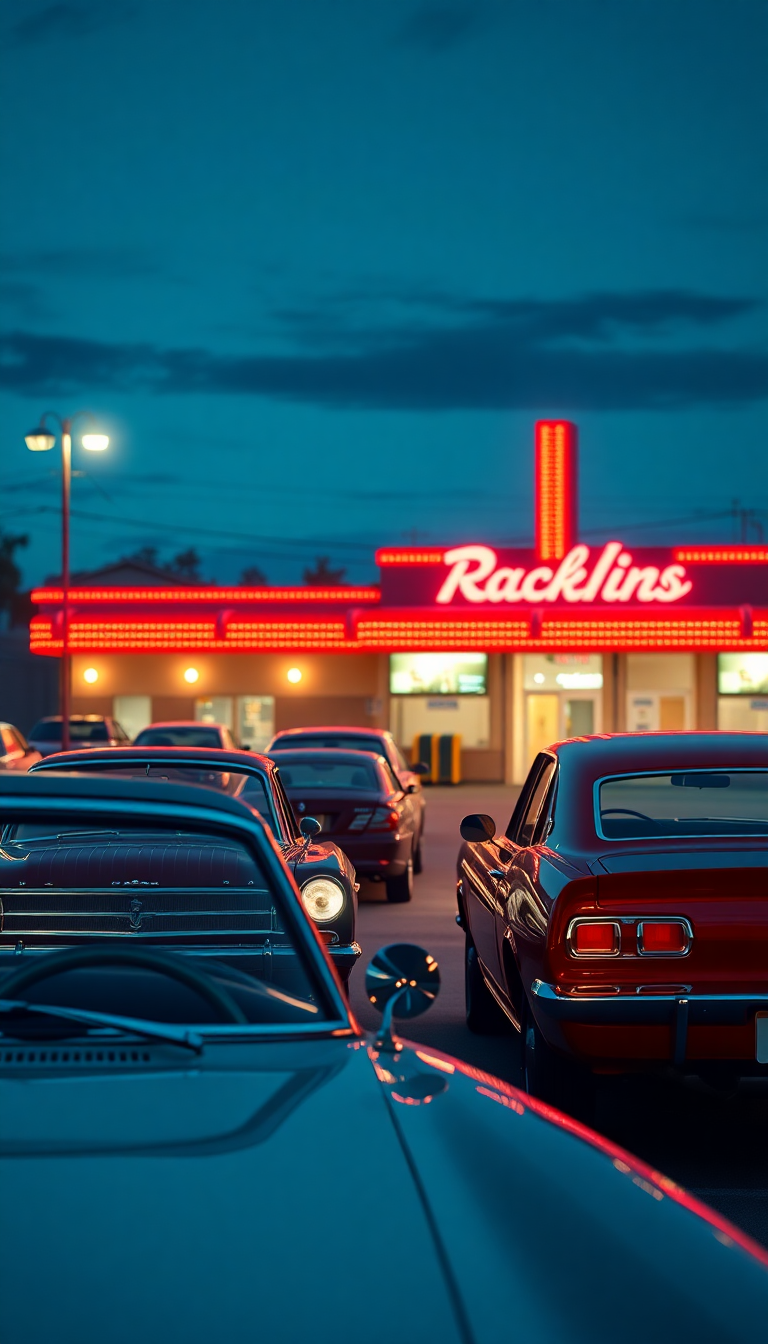 Drive-in Movie Theater Night Classic Photorealistic Wallpaper