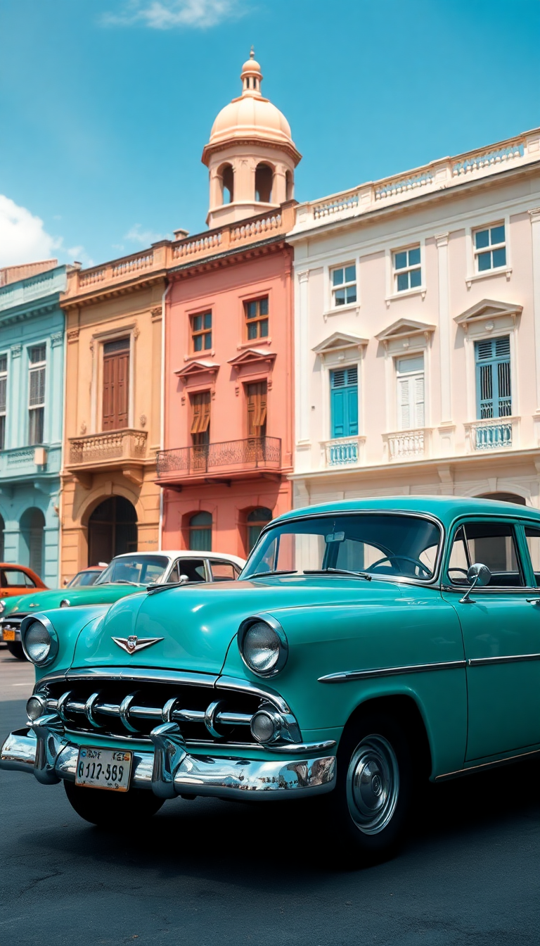 Old Havana Classic Cars Pastel Photorealistic Wallpaper