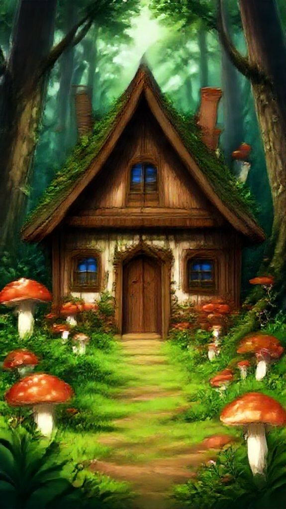 Delicate Mushrooms Forest In Cottage Anime Wallpaper