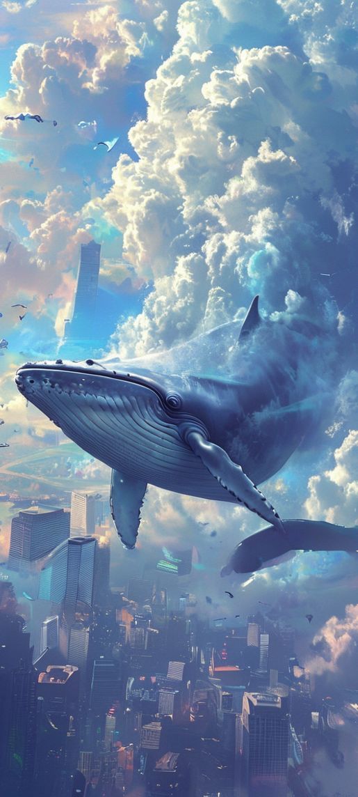 Giant Whale Swimming Through Clouds Digital art Wallpaper