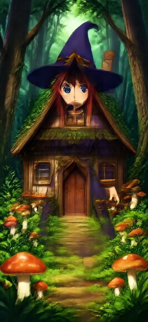 Vintage Witch Cottage Forest Mushrooms Magical Wallpaper