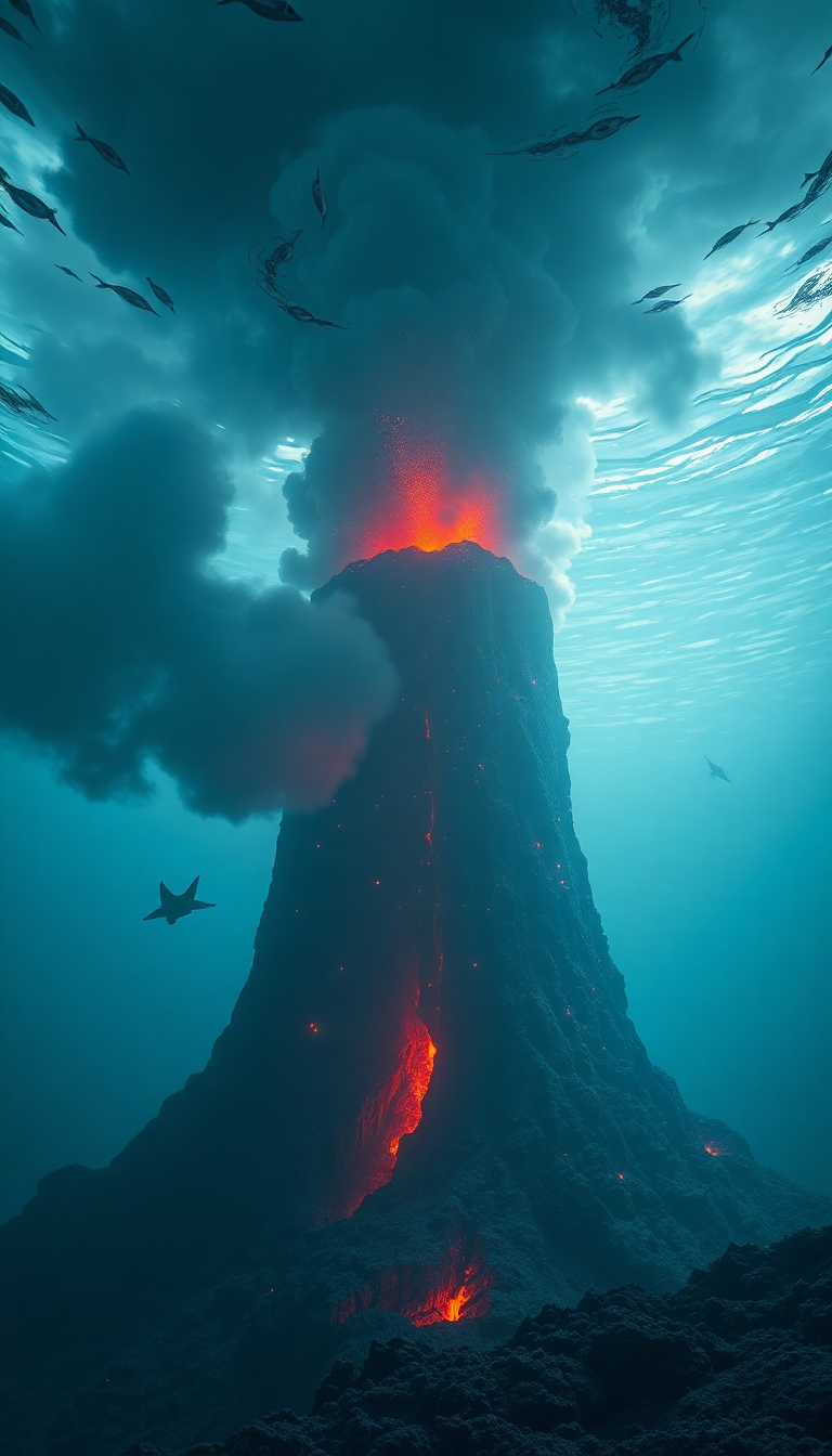 Underwater Volcano Vents Smoke Sea Photorealistic Wallpaper