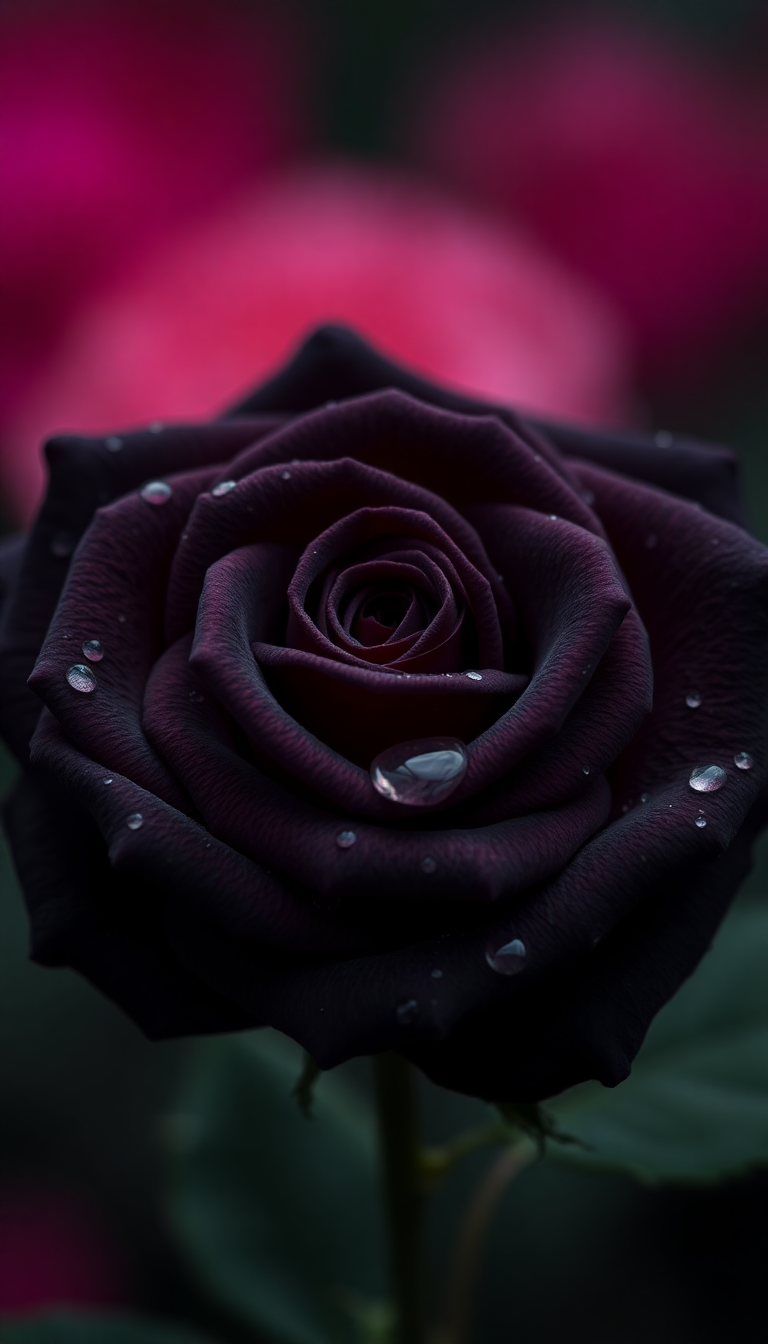 Black Rose With Water Droplets Photorealistic Wallpaper