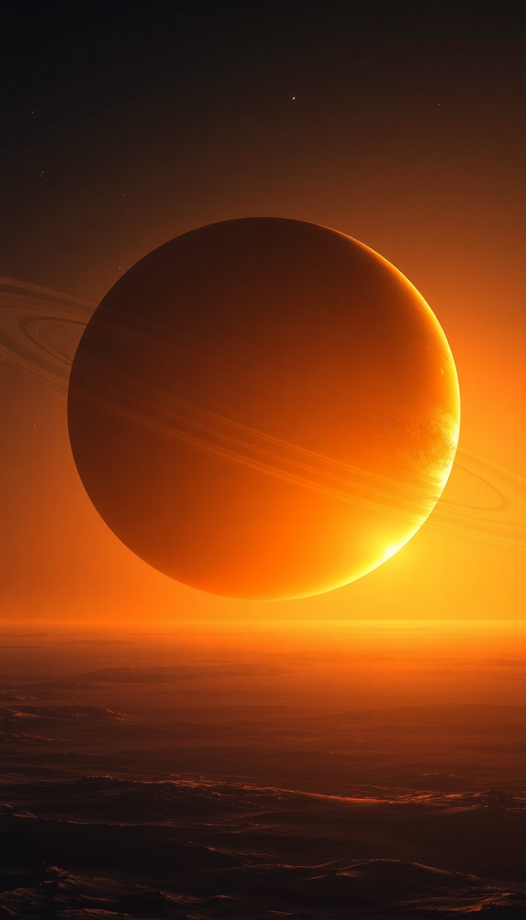 Photorealistic Fierce Ringed Planet Rising Wallpaper