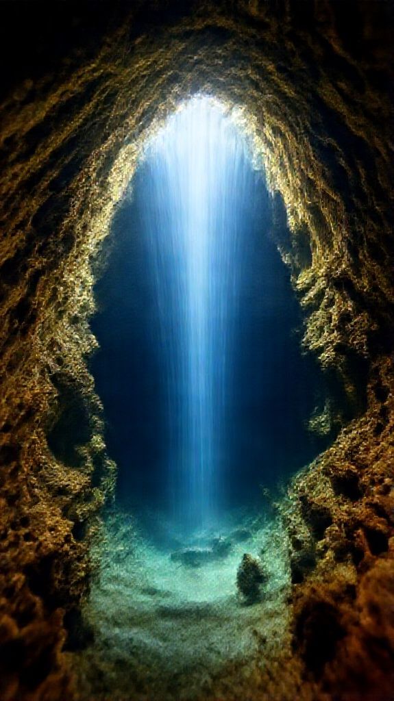 Underwater Cave Entrance Light Streaming Photorealistic Wallpaper