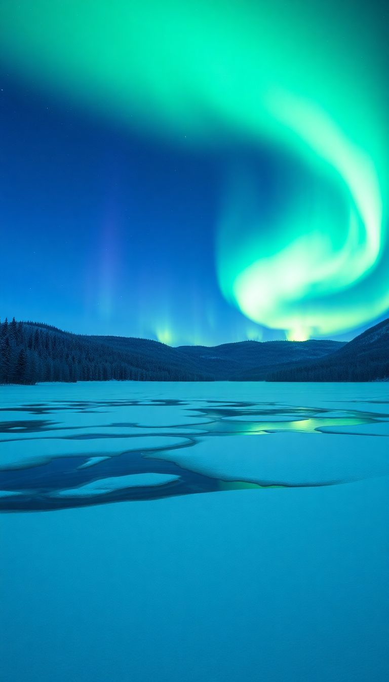 Winter Northern Lights Over Frozen Photorealistic Wallpaper