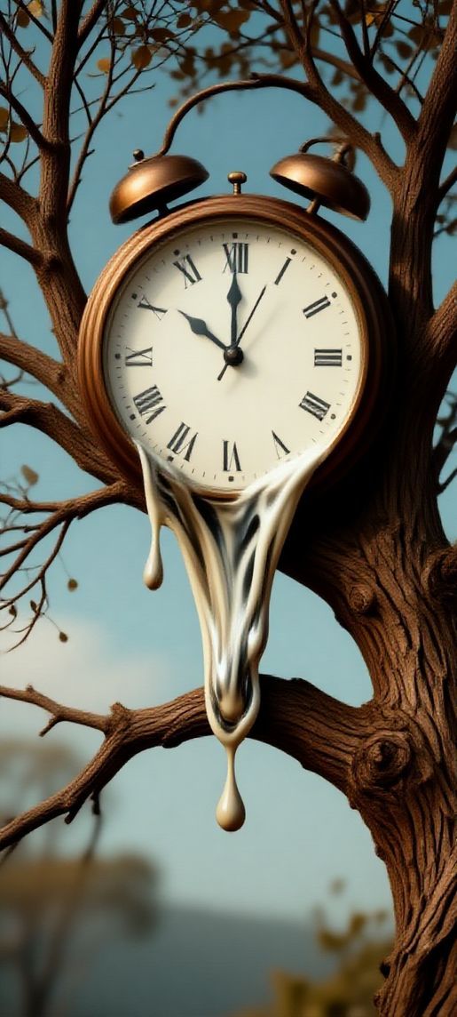 Melting Clock On Tree Branch Digital art Wallpaper