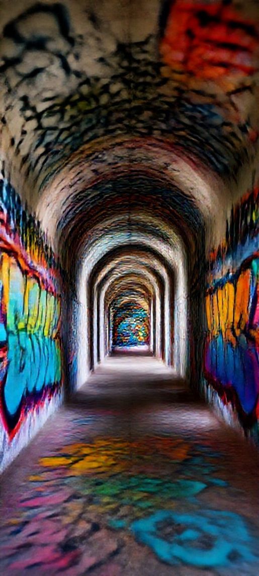 Graffiti Tunnel Perspective Vanishing Point Photorealistic Wallpaper