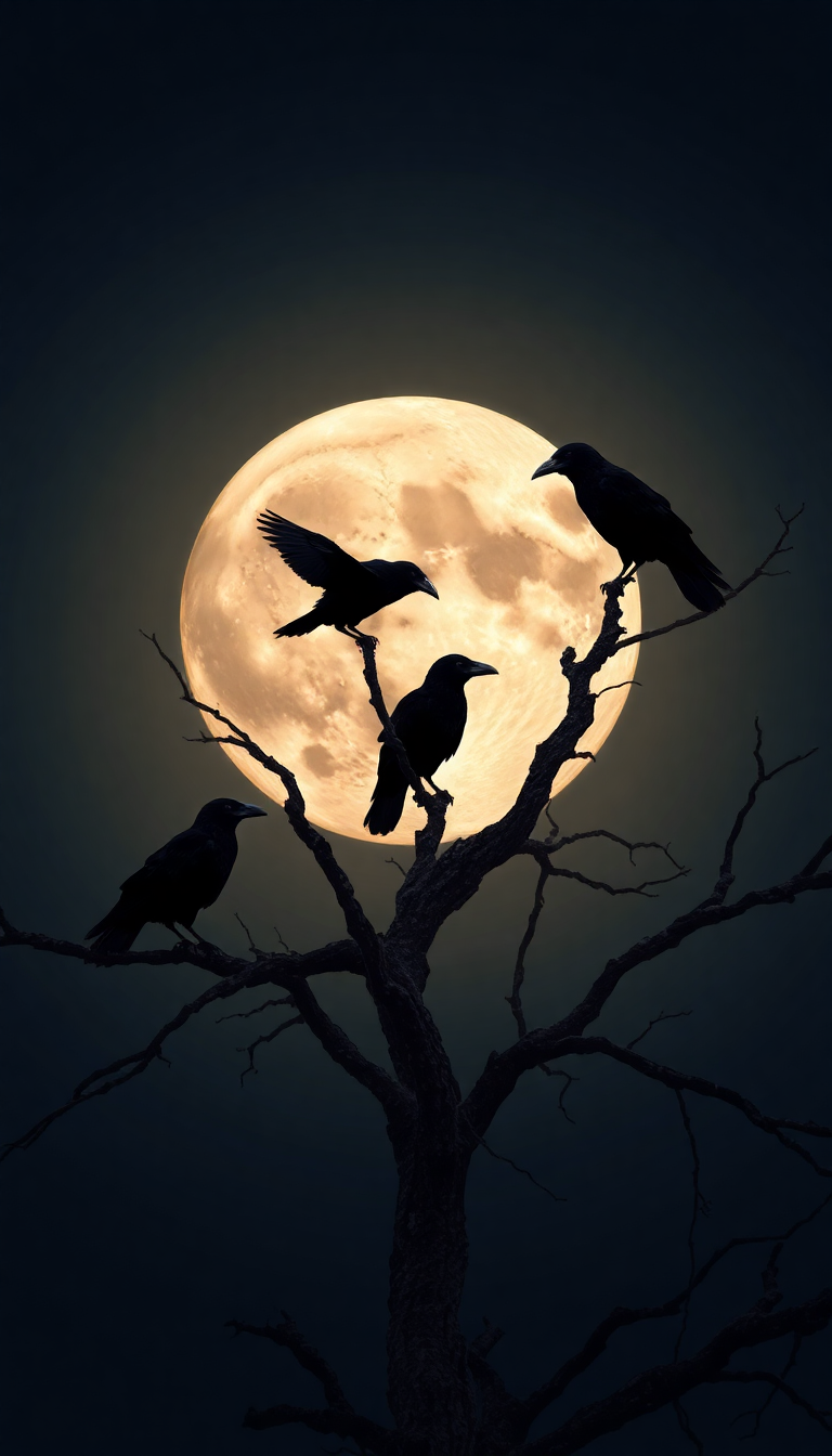 Ravens On Dead Tree Branches Digital art Wallpaper