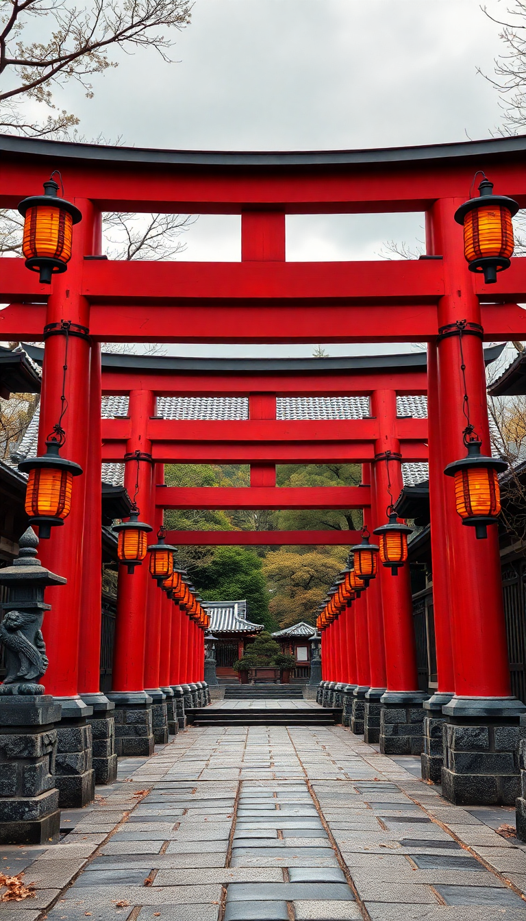 Japanese Temple Gate Torii Path Photorealistic Wallpaper