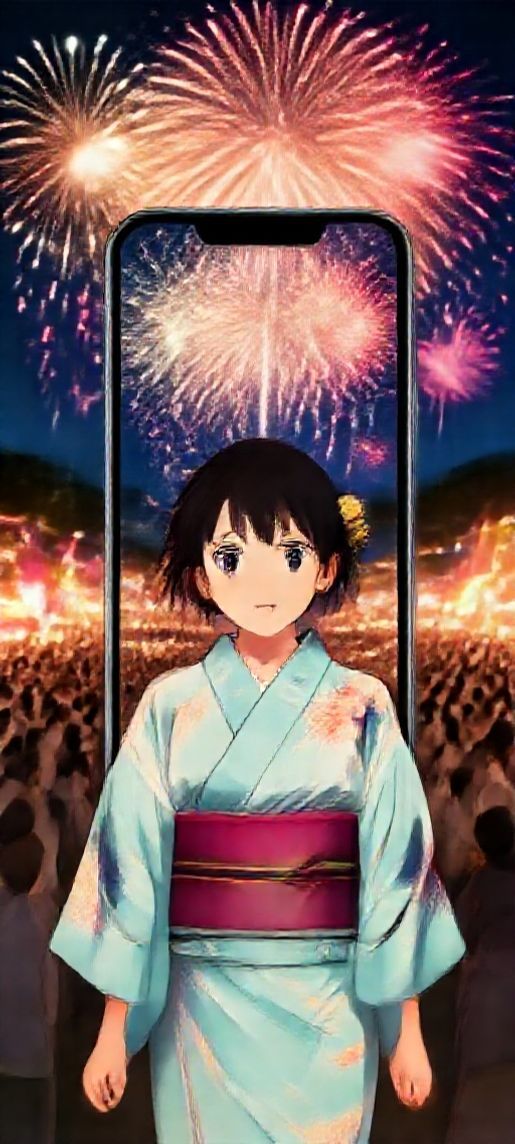 Summer Festival Fireworks Yukata Crowd Anime Wallpaper