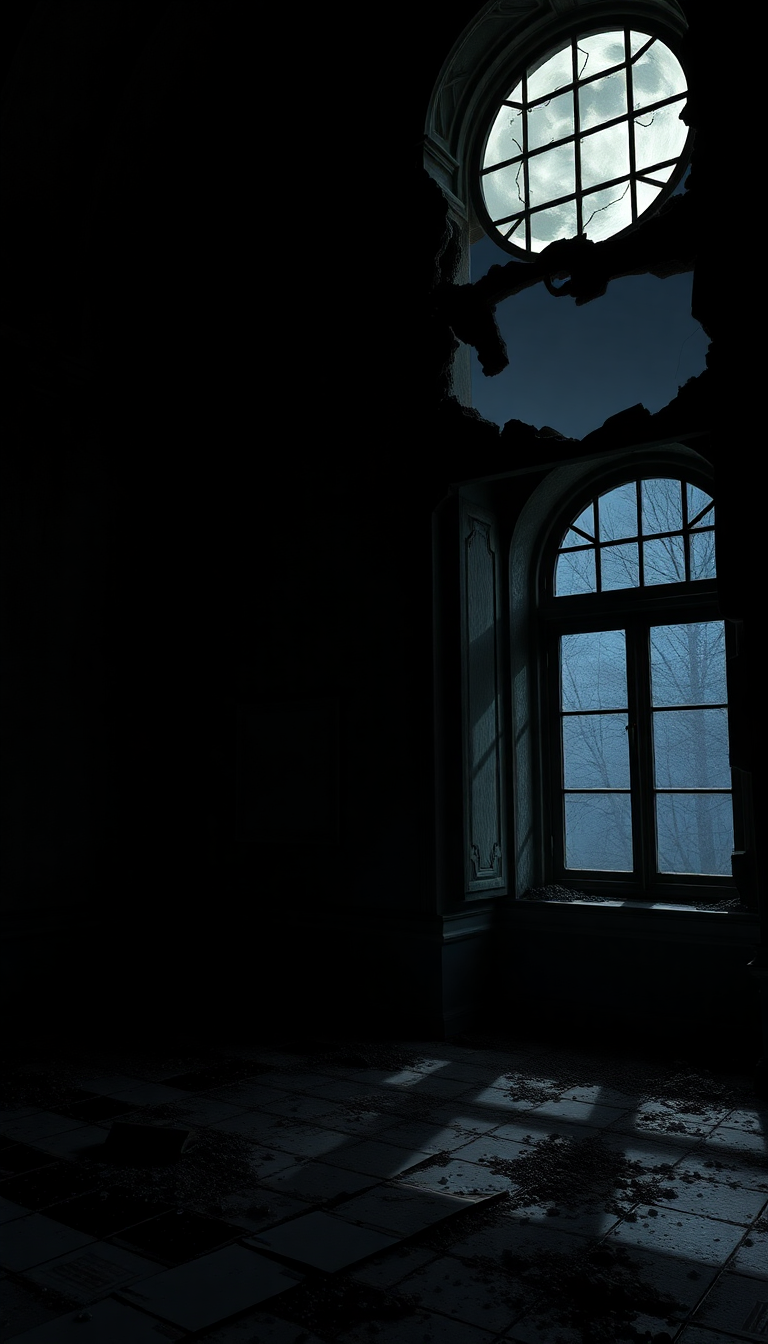 Abandoned Mansion Moonlight Through Broken Photorealistic Wallpaper