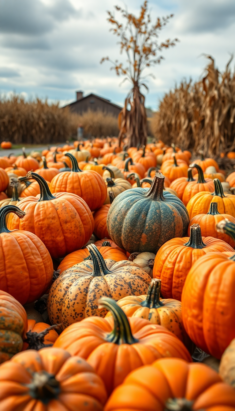 Autumn Harvest Pumpkins Corn Farm Photorealistic Wallpaper