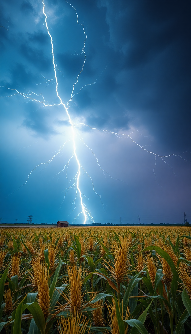 Summer Thunderstorm Lightning Over Cornfield Photorealistic Wallpaper