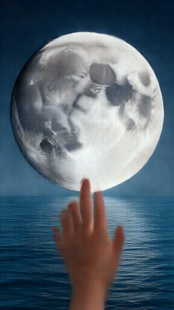 Giant Moon Touching Ocean Surface Digital art Wallpaper