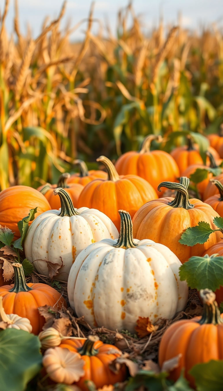 Autumn Harvest Pumpkins Corn Farm Photorealistic Wallpaper