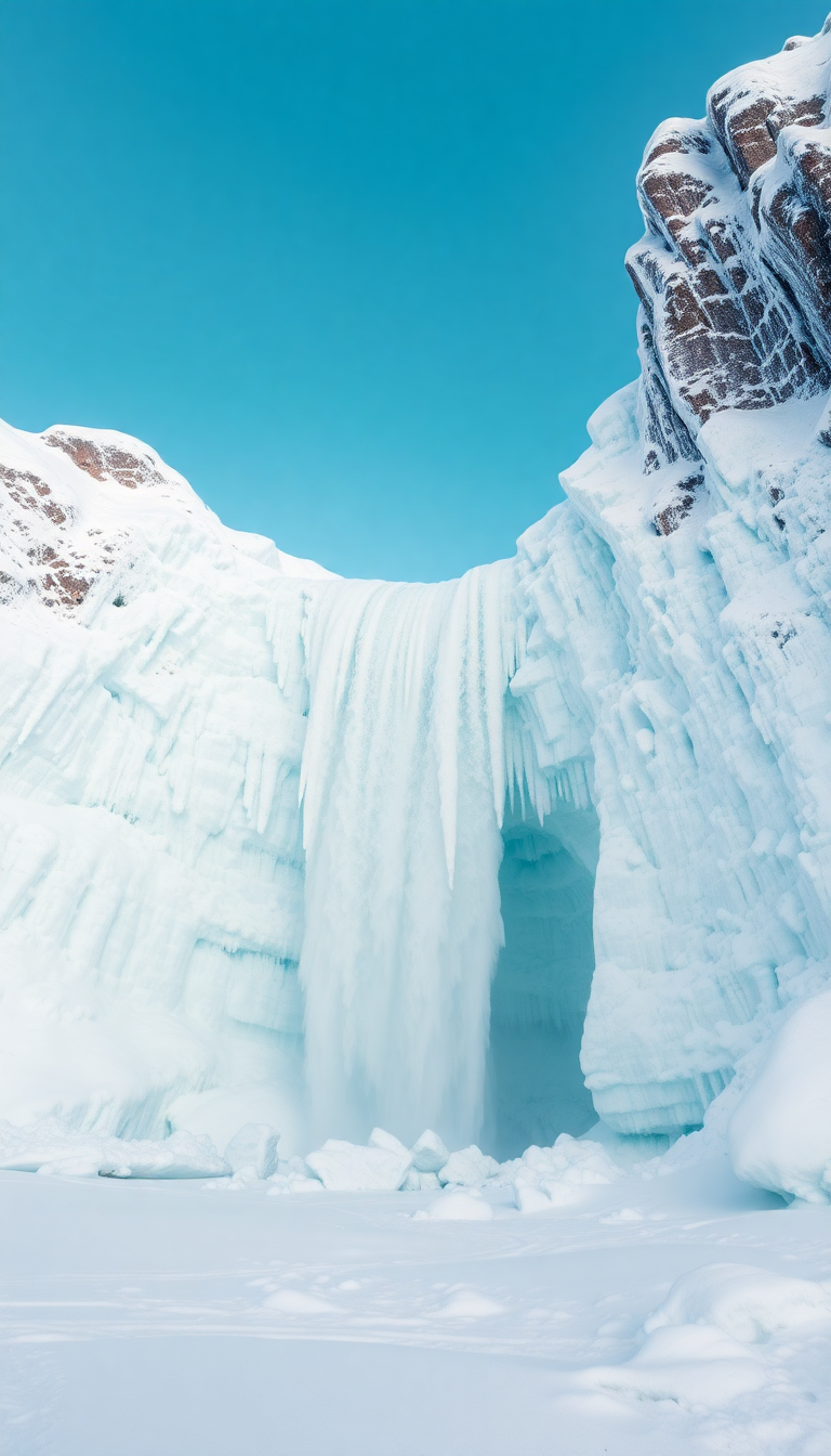 Frozen Waterfall Ice Formations Winter Photorealistic Wallpaper