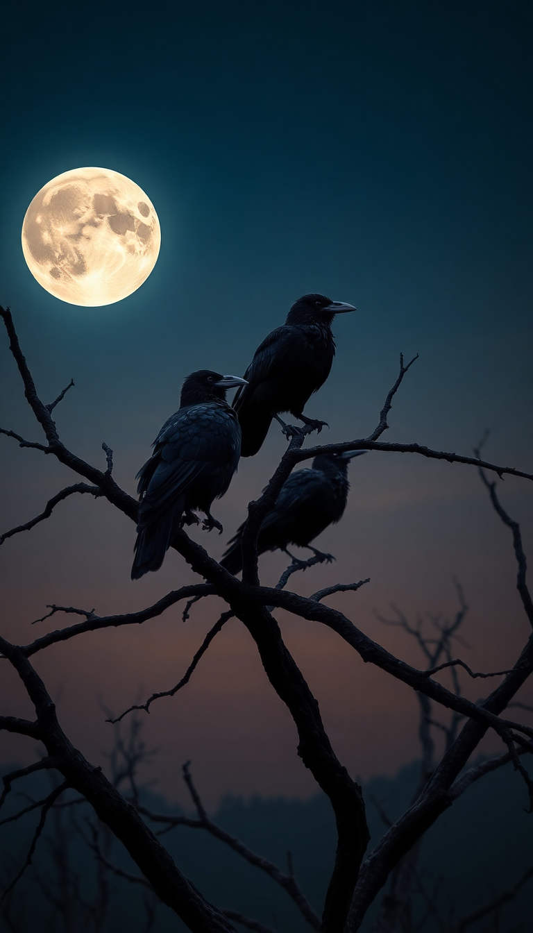 Ravens On Dead Tree Branches Digital art Wallpaper