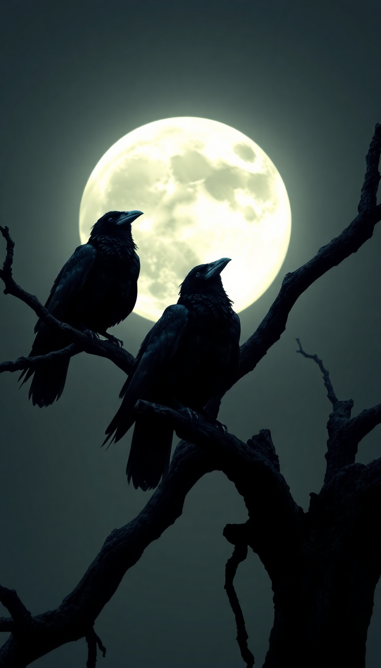 Ravens On Dead Tree Branches Digital art Wallpaper