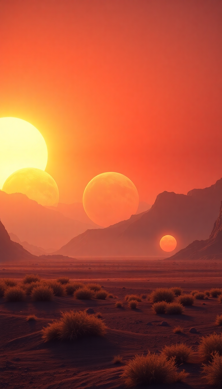 Alien Sunrise Three Suns Different Digital art Wallpaper