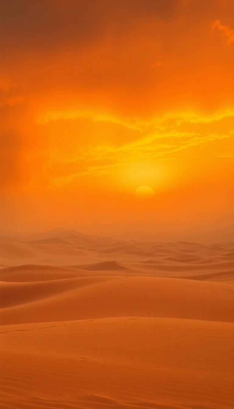 Sandstorm Approaching Desert Dramatic Orange Photorealistic Wallpaper