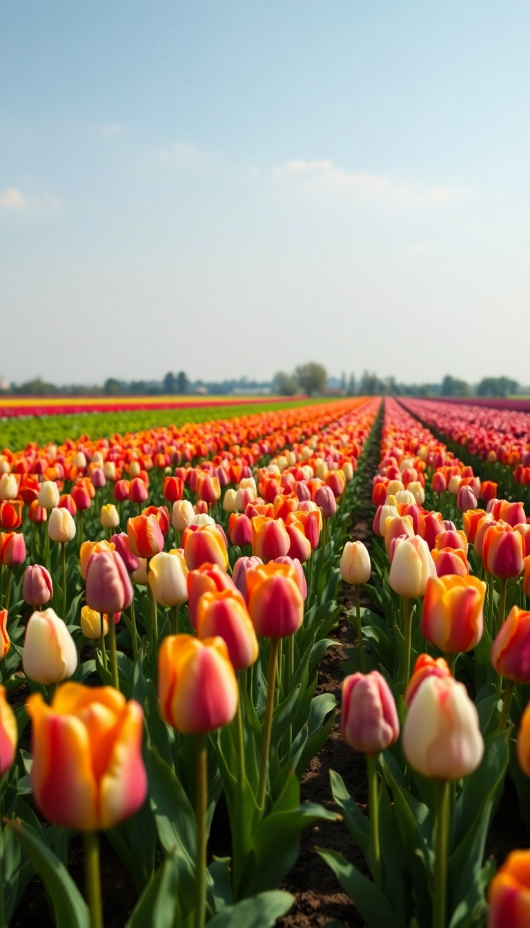 Futuristic Tulip Rows Dutch Photorealistic Wallpaper