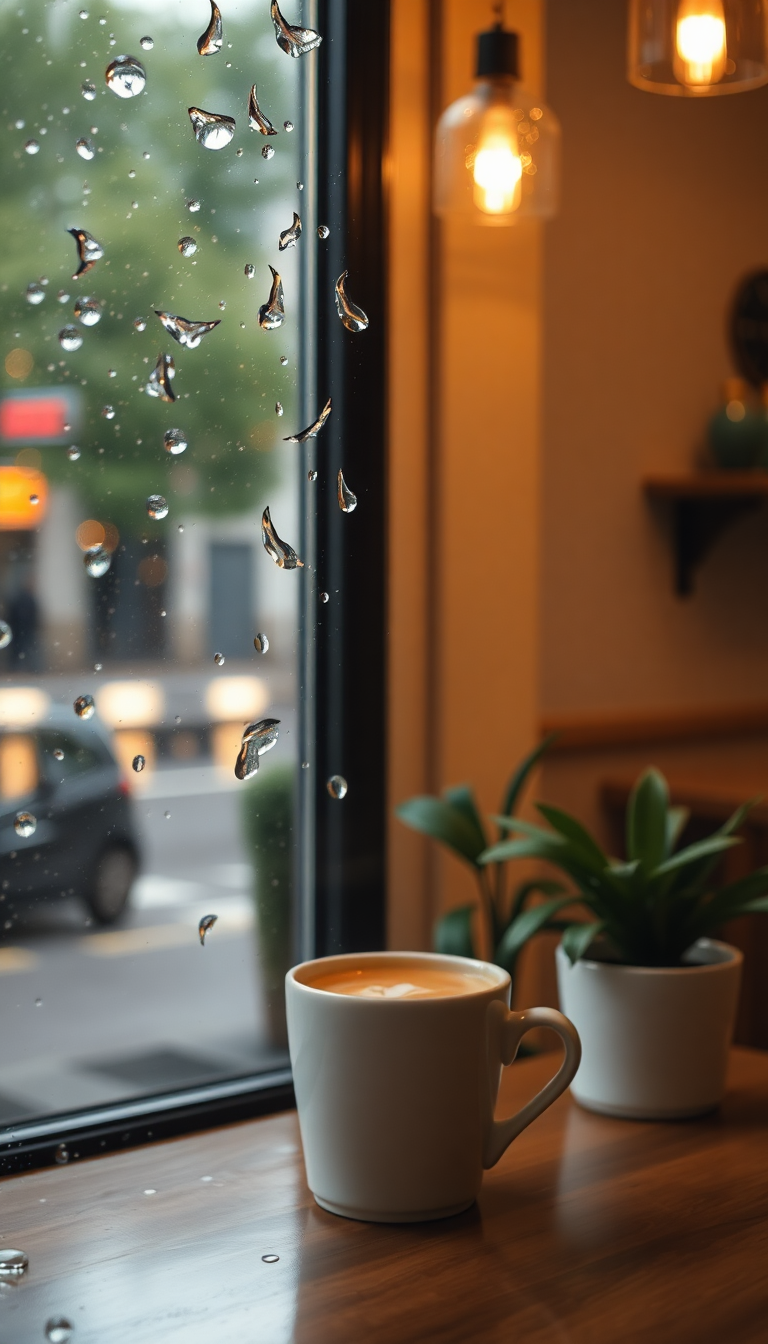 Coffee Shop Window Rain Outside Aesthetic Wallpaper