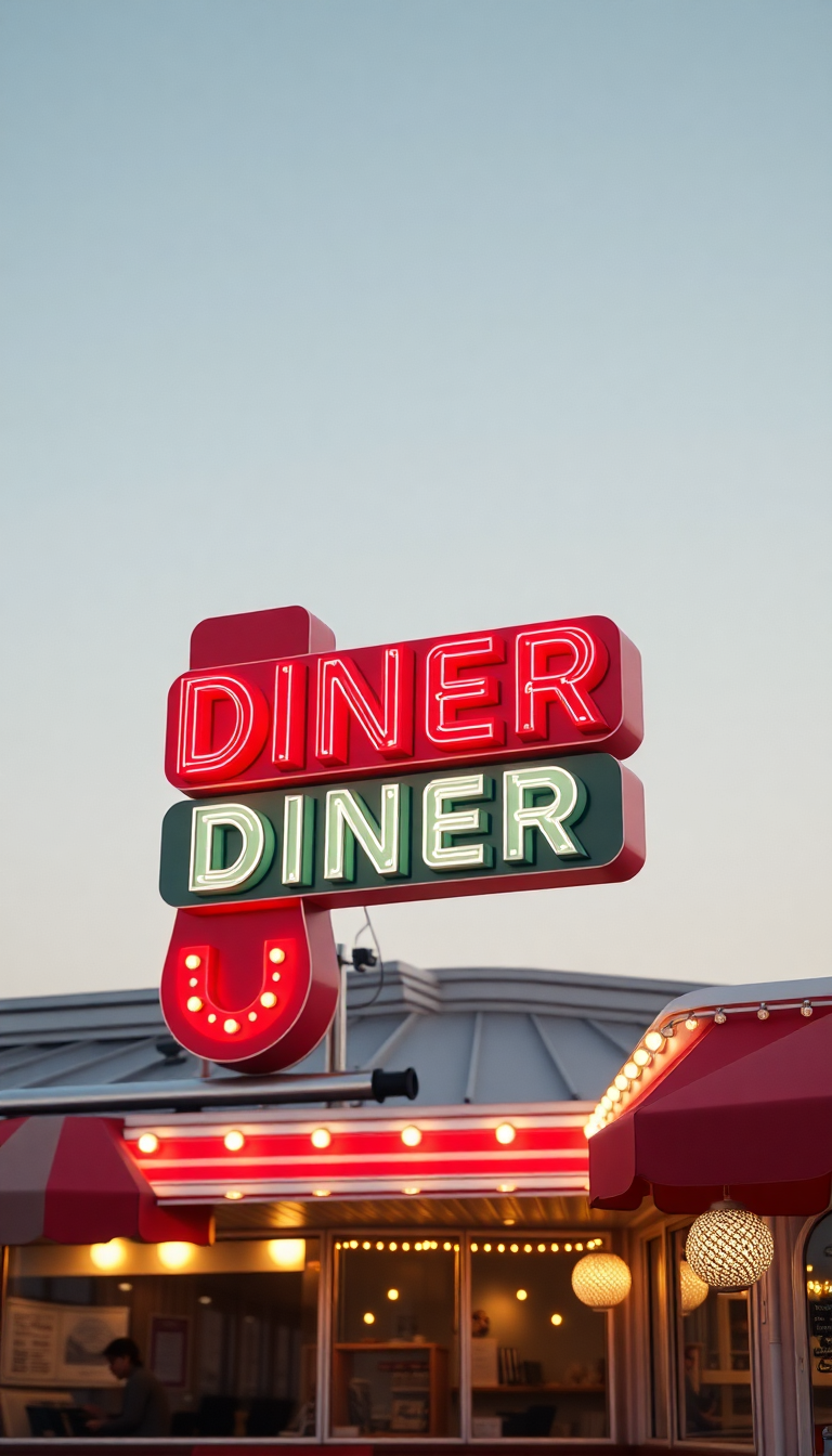 Retro Diner Neon Signs Chrome Photorealistic Wallpaper