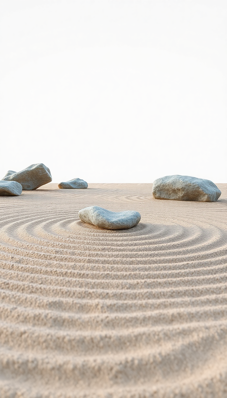 Zen Rock Garden Raked Sand Photorealistic Wallpaper