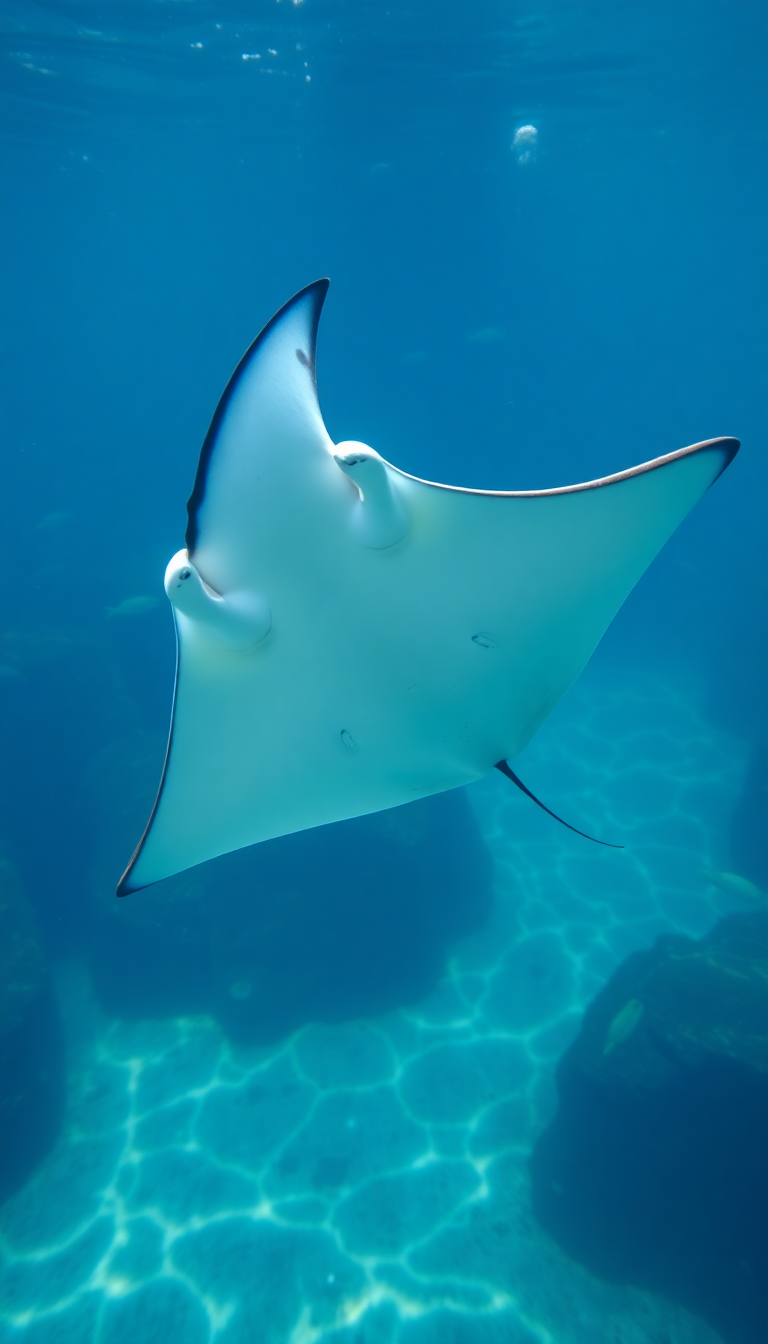 Manta Ray Gliding Graceful Underwater Photorealistic Wallpaper