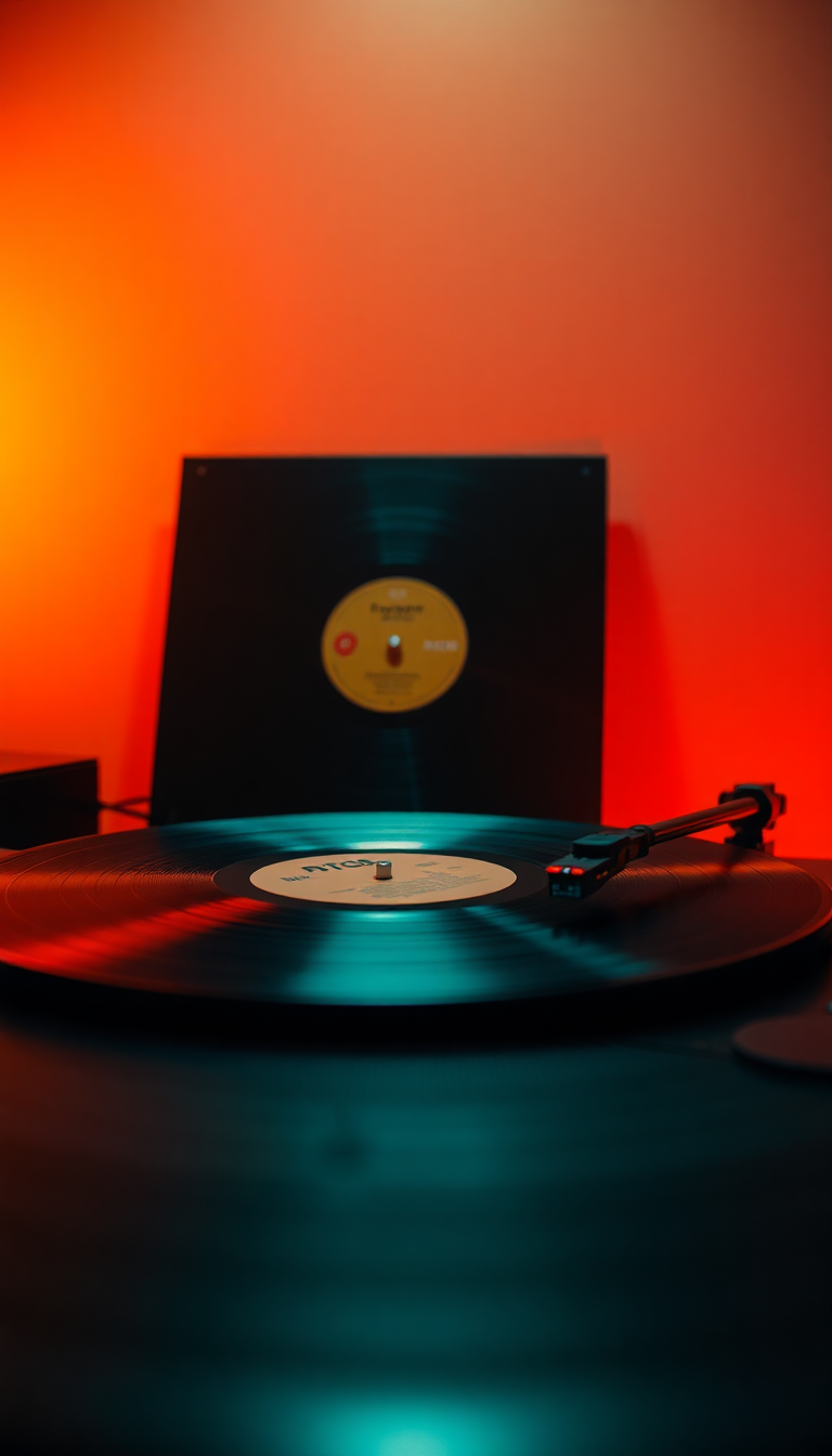 Vinyl Record Player Warm Lighting Photorealistic Wallpaper