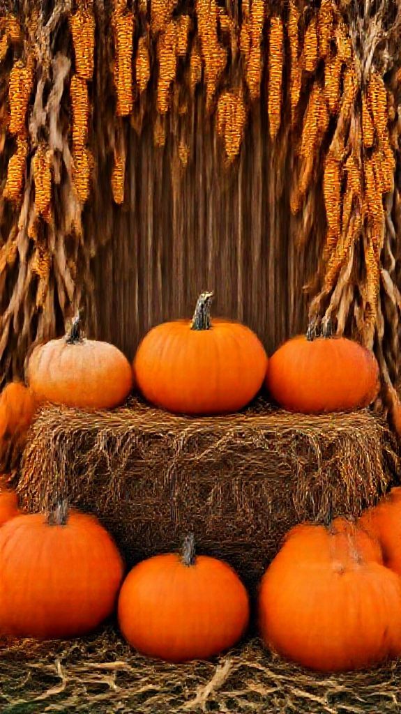 Autumn Harvest Pumpkins Corn Farm Photorealistic Wallpaper