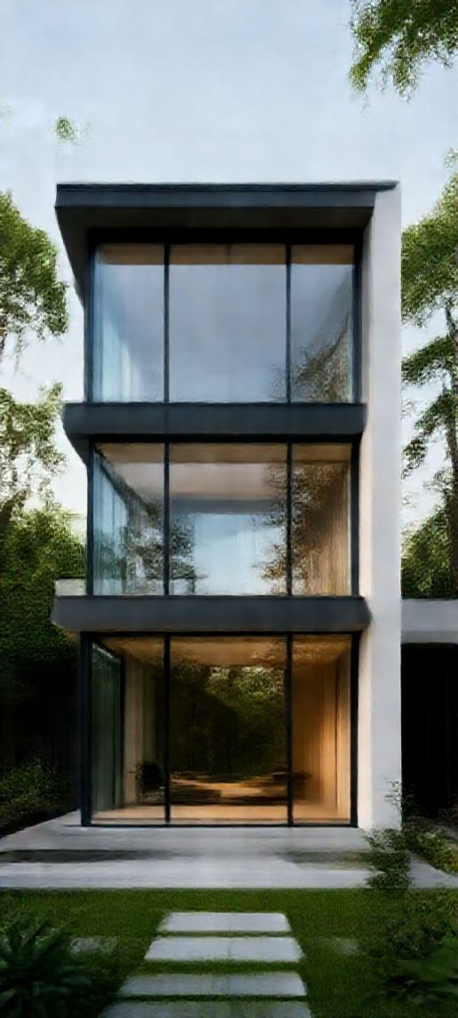Modern Minimalist House Glass Walls Photorealistic Wallpaper
