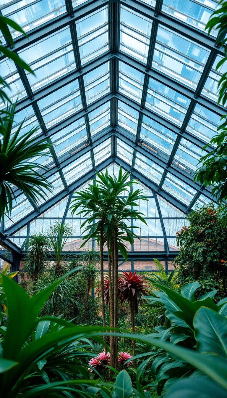 Greenhouse Interior Botanical Garden Glass Photorealistic Wallpaper