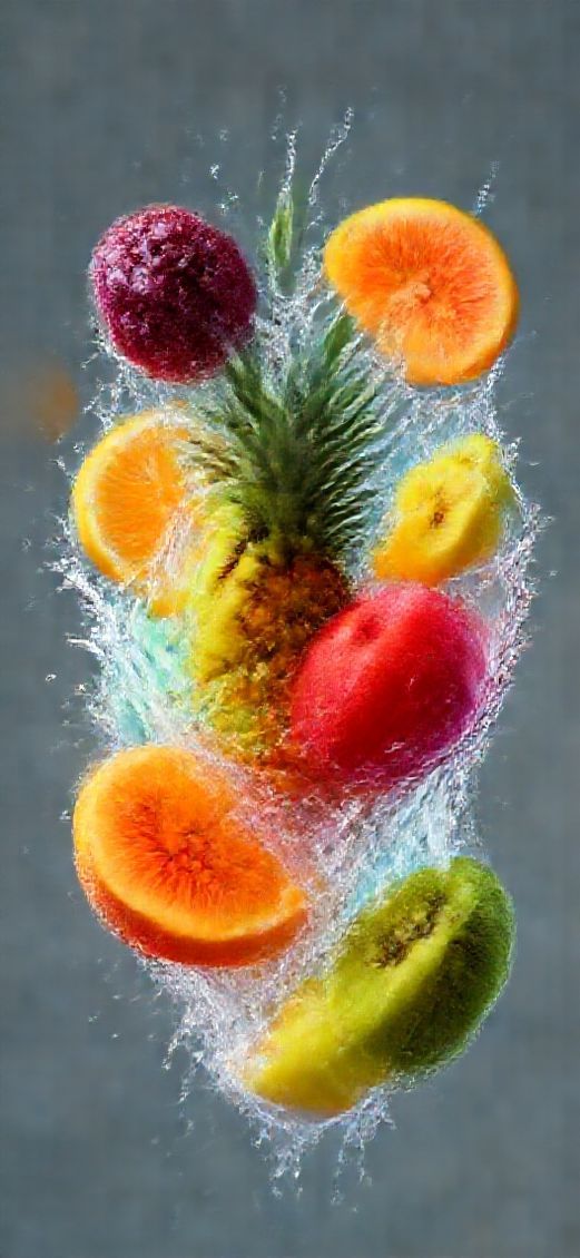 Tropical Fruit Splash Water Droplets Photorealistic Wallpaper