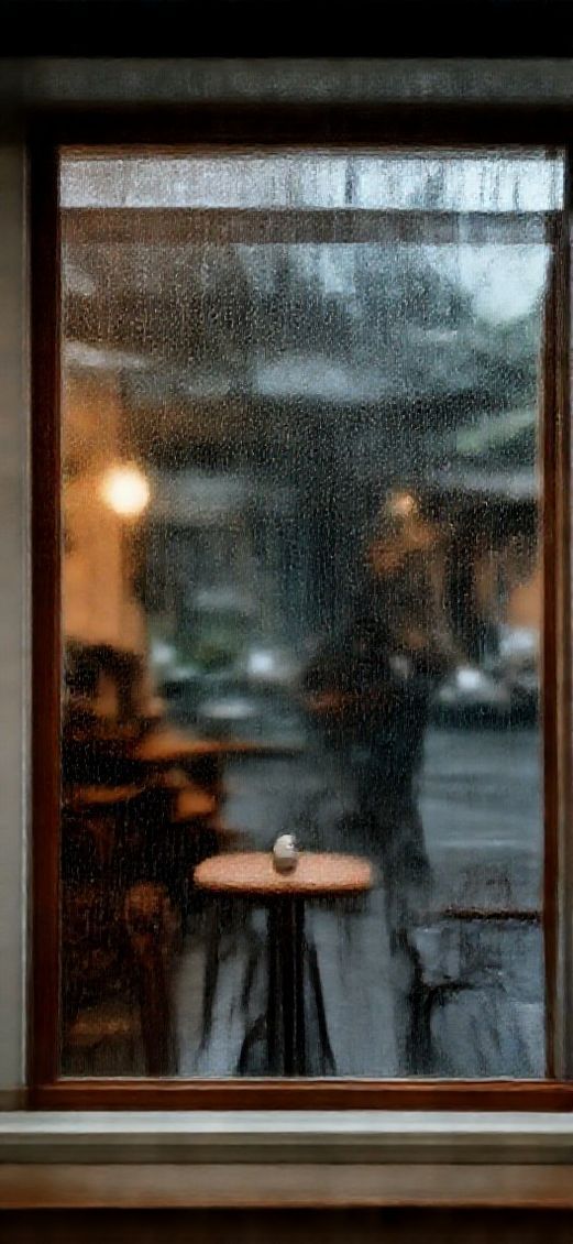 Coffee Shop Window Rain Outside Aesthetic Wallpaper