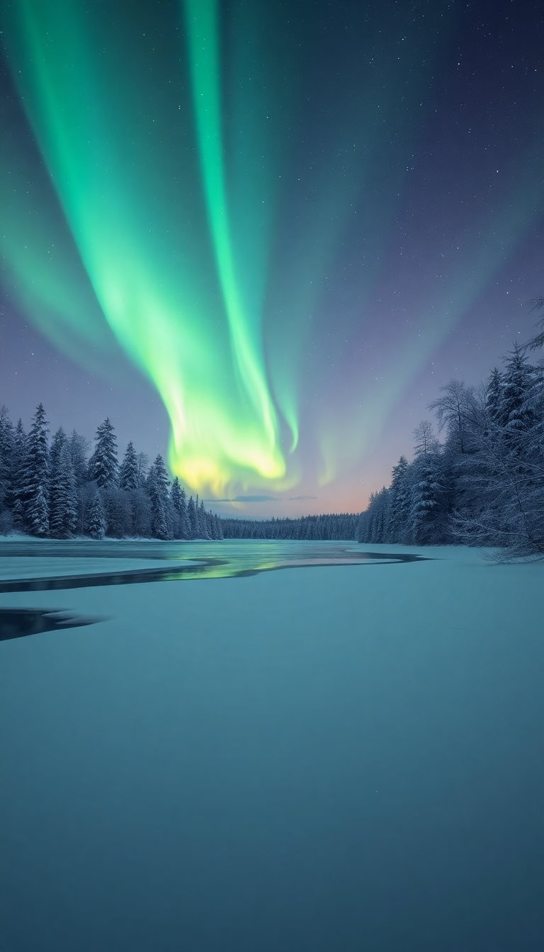 Winter Northern Lights Over Frozen Photorealistic Wallpaper