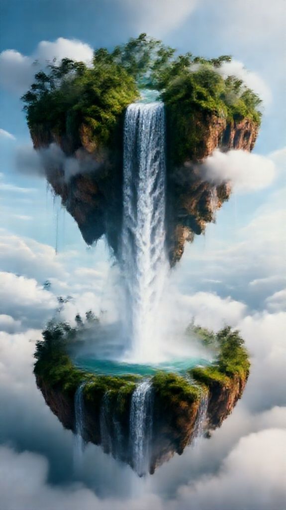 Floating Islands Waterfalls Flowing Into Digital art Wallpaper
