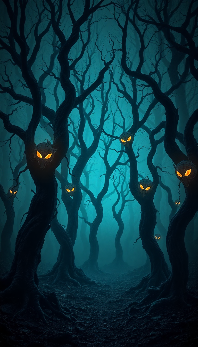 Dark Enchanted Forest Twisted Trees Digital art Wallpaper