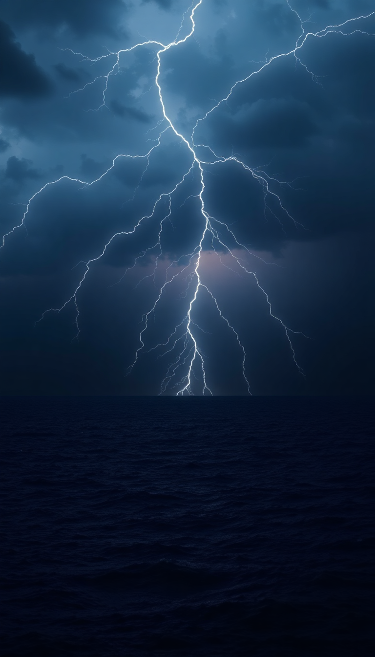 Lightning Storm Over Dark Ocean Photorealistic Wallpaper
