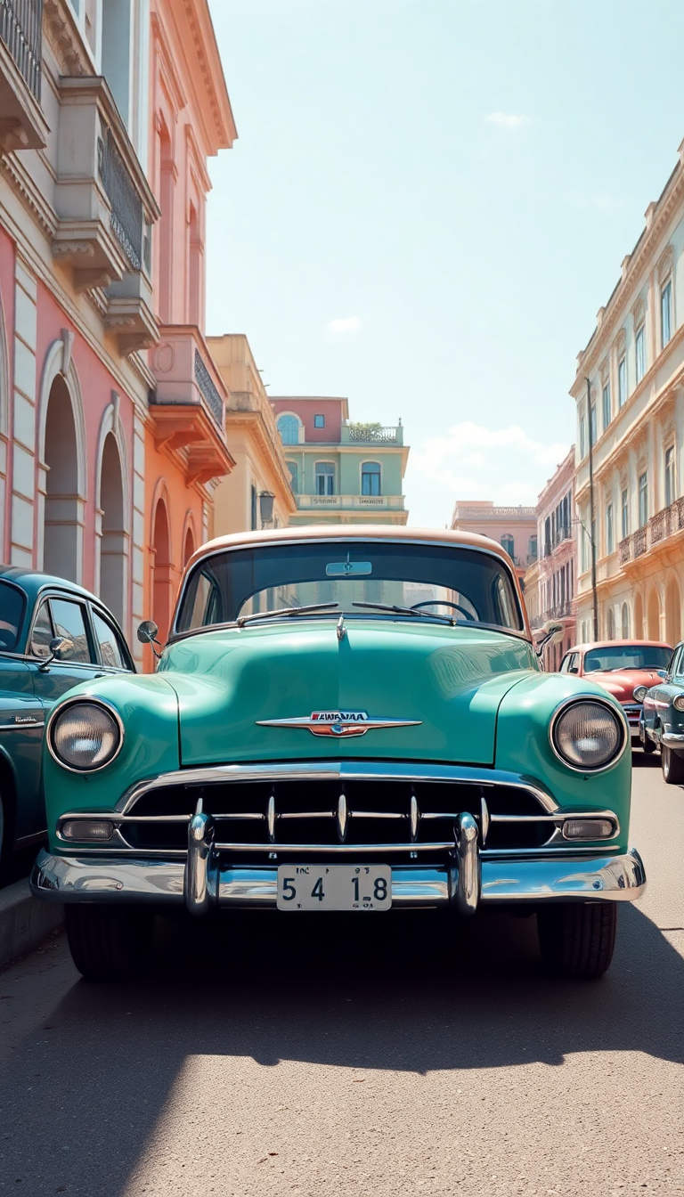 Old Havana Classic Cars Pastel Photorealistic Wallpaper