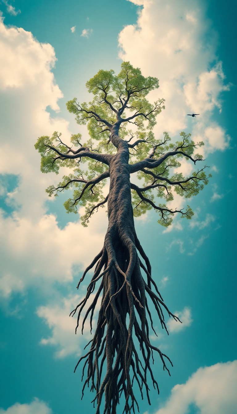 Tree Growing Upside Down Roots Digital art Wallpaper