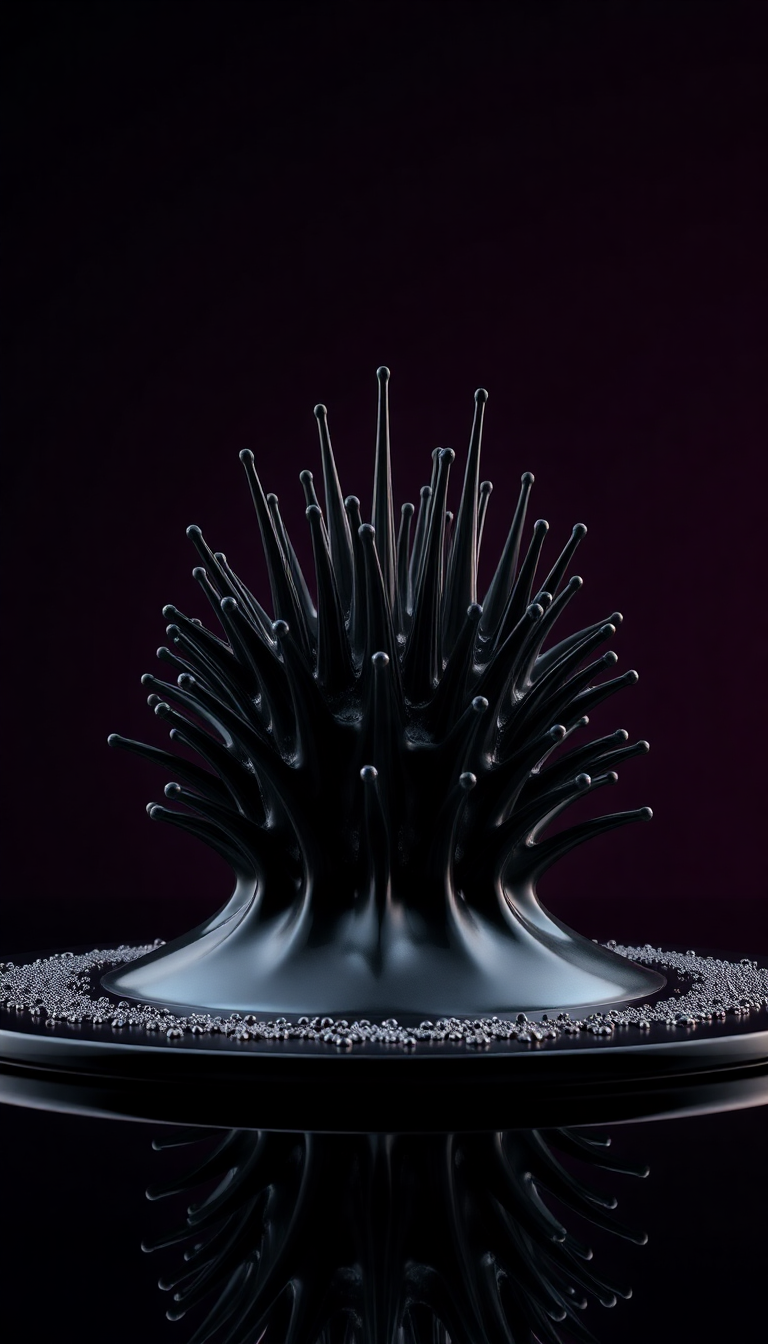 Ferrofluid Spikes Magnetic Sculpture Black Digital art Wallpaper