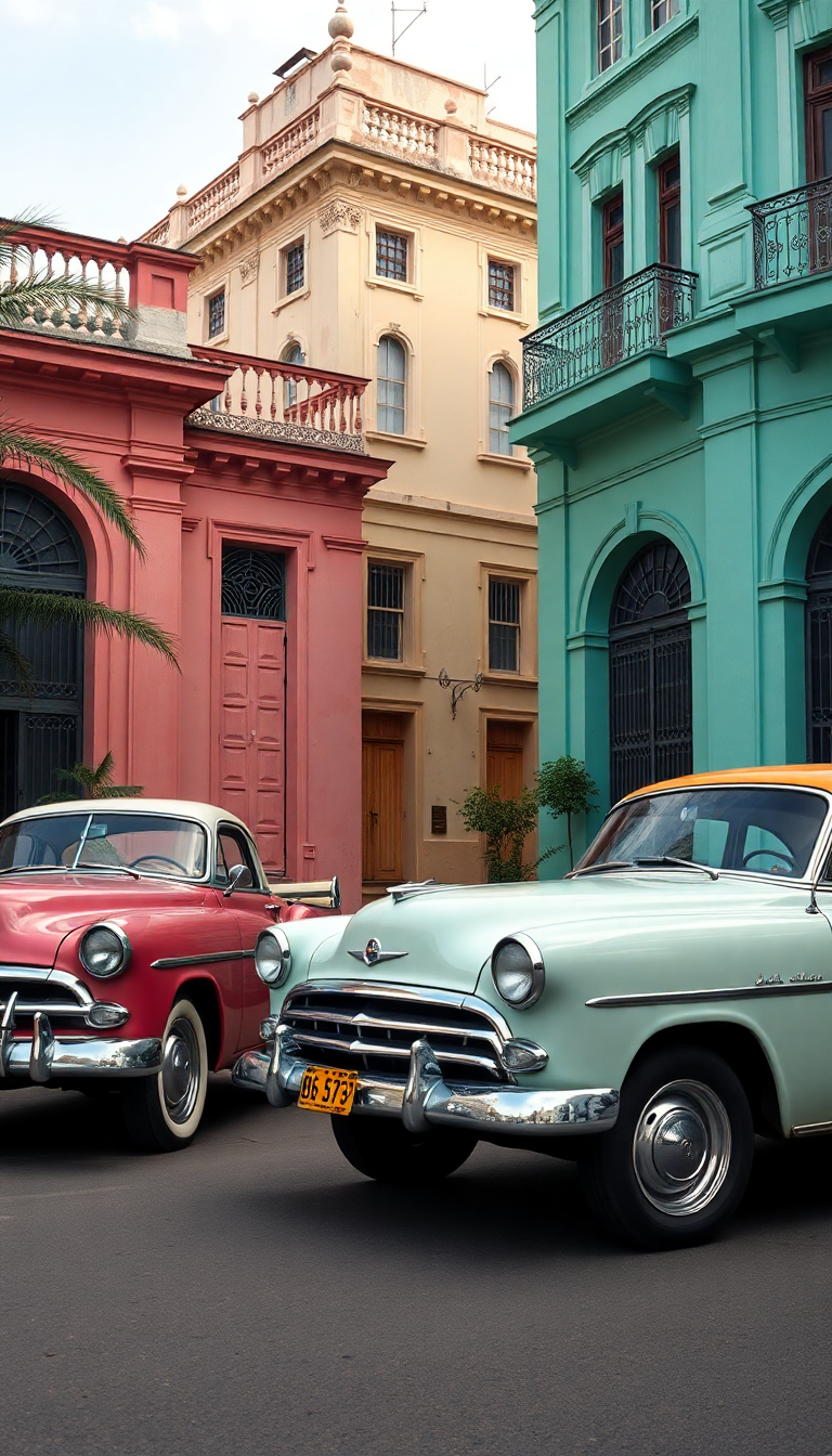 Old Havana Classic Cars Pastel Photorealistic Wallpaper